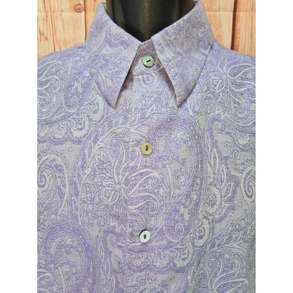Robert Graham Mens Classic Fit Linen Blend Shirt Large Purple Paisley - Picture 3 of 8
